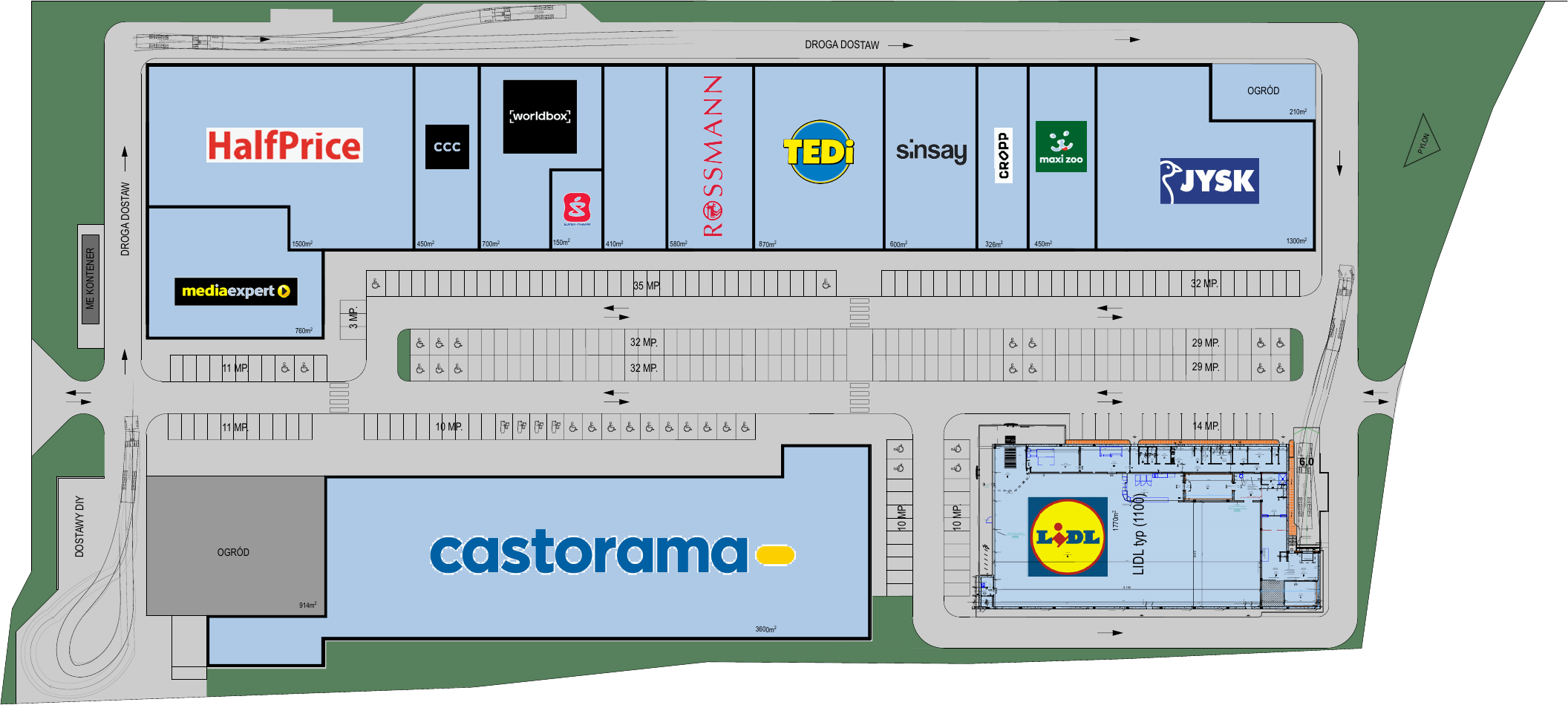 Plan zagospodarowania terenu SHOPLAND Mogilno z powierzchniami lokali